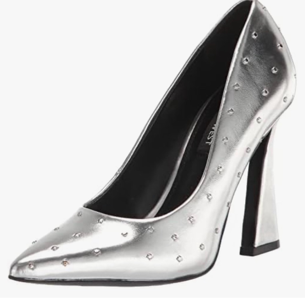 Nine West Silver Studded Pointed-Toe High Heel Pump